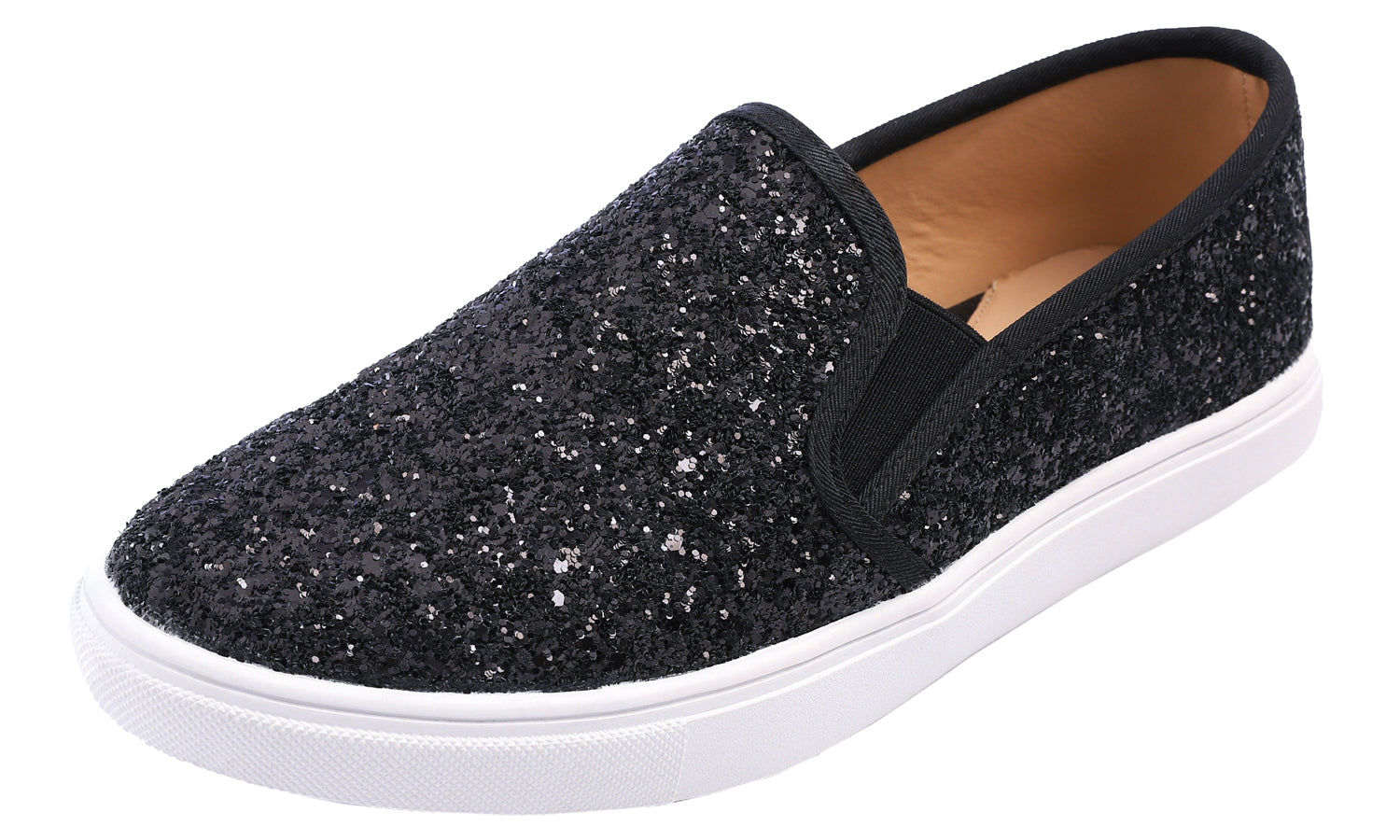 Feversole Women's Glitter Black Slip on Sneaker Casual Flat Loafers Us8.5/Eu39